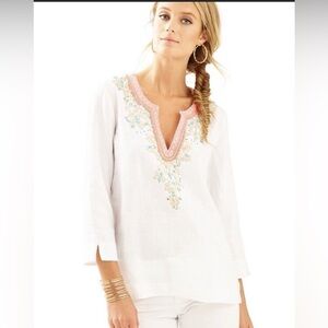 Lilly Pulitzer Size Small Linen embroidered White Tunic Top